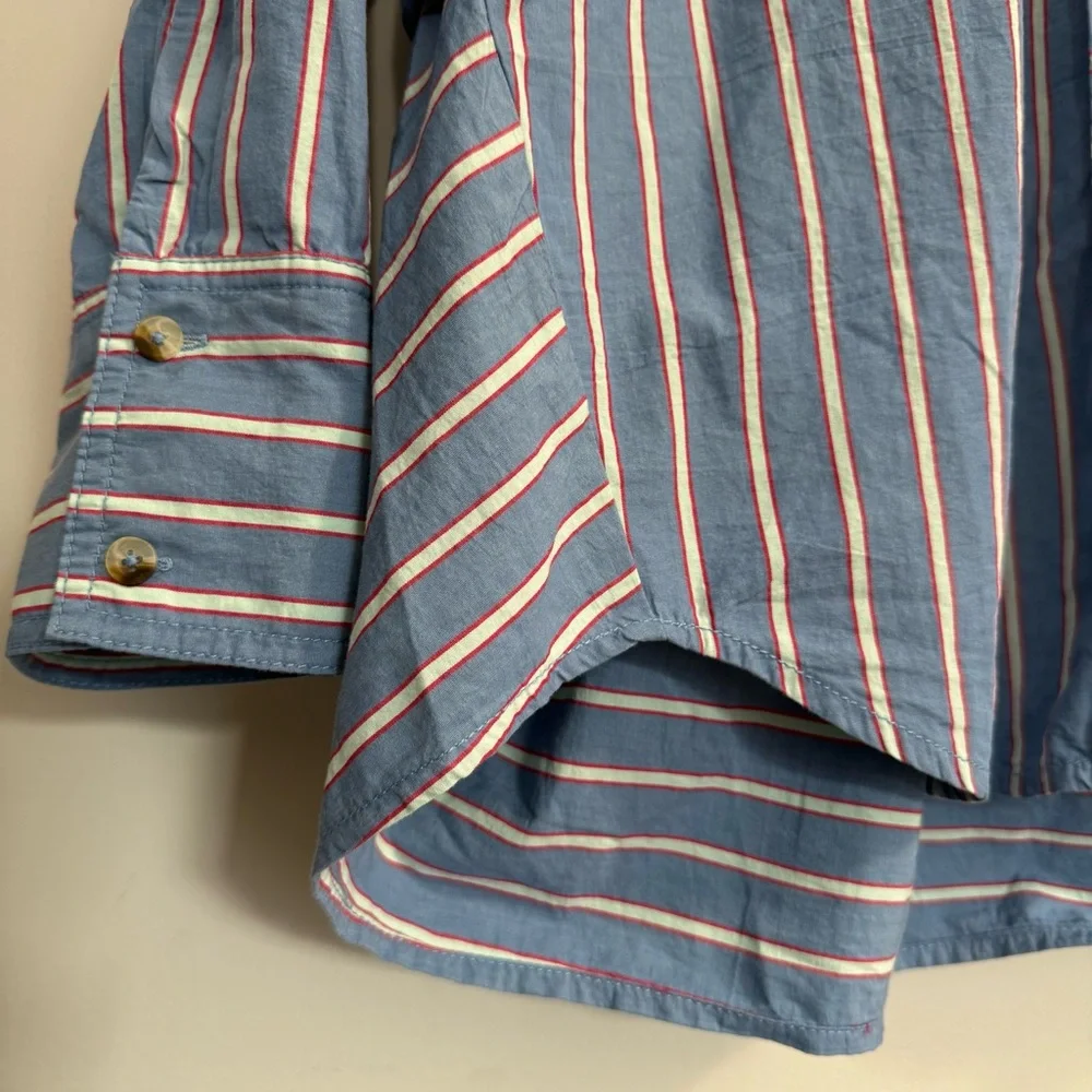 FREE PEOPLE We The Free Striped Varsity Vibes Shirt / Blue Combo - Picture 8 of 15